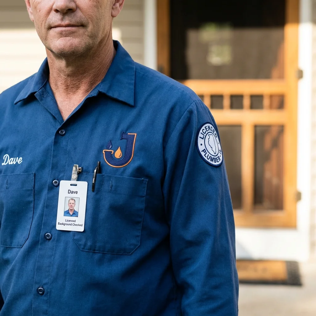 Licensed plumber showing ID badge in Yorkville, IL