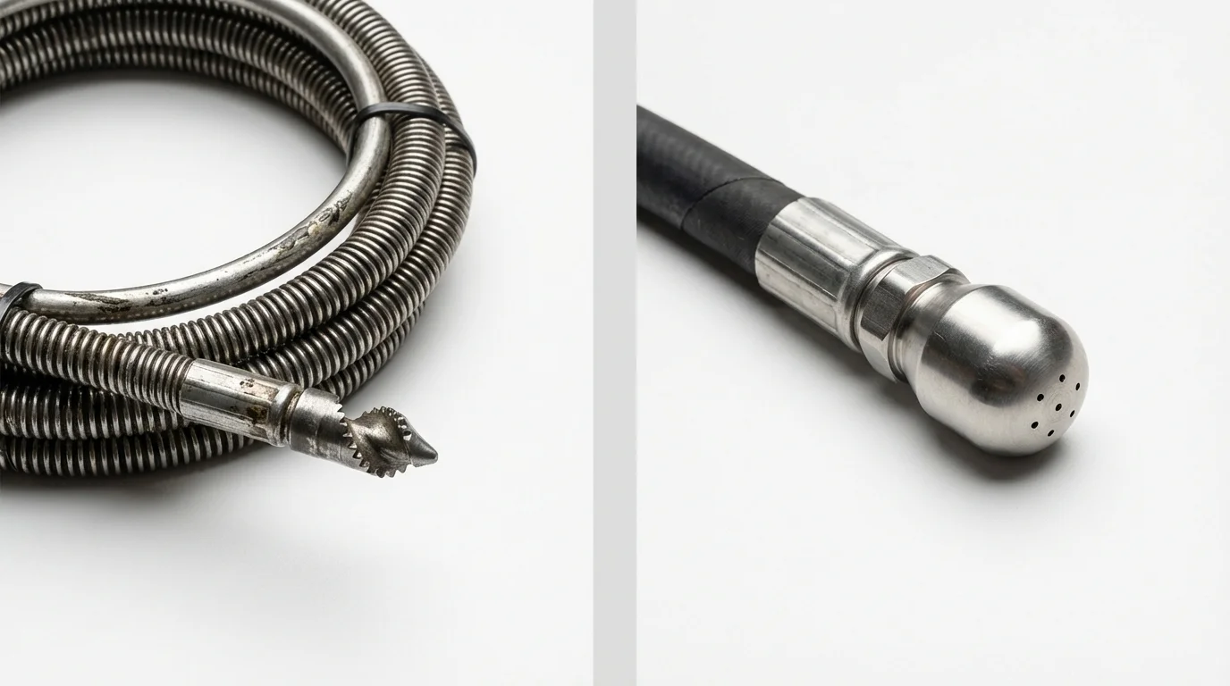 Drain snake cable and hydro jetting nozzle used for drain cleaning in Yorkville, IL