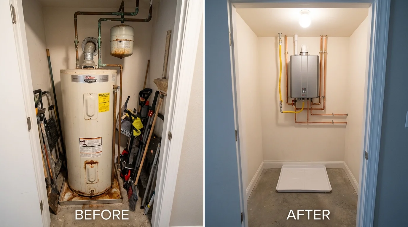 Tank water heater versus wall-mounted tankless unit comparison for Yorkville, IL homeowners